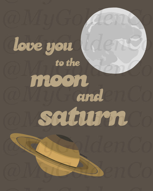 Moon And Saturn Glossy Poster